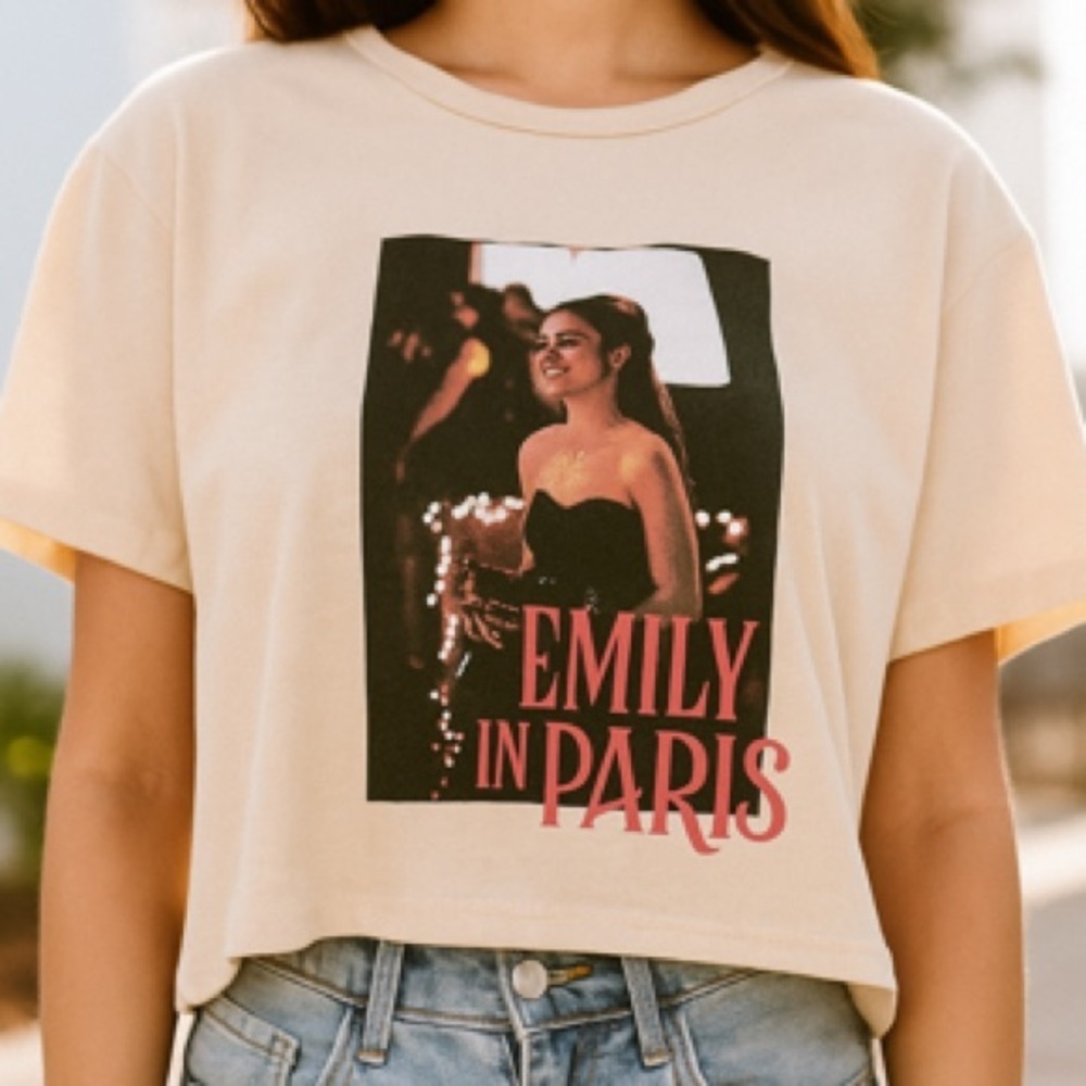 🧨 5/$25 Emily in Paris Crop Cream Graphic Tee